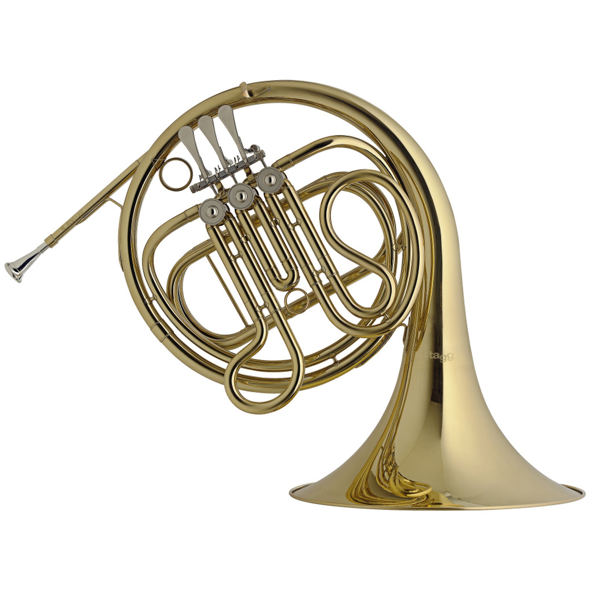 Stagg French Horn, Clear Lacquer, 3 Rotary Valves, with Form Case