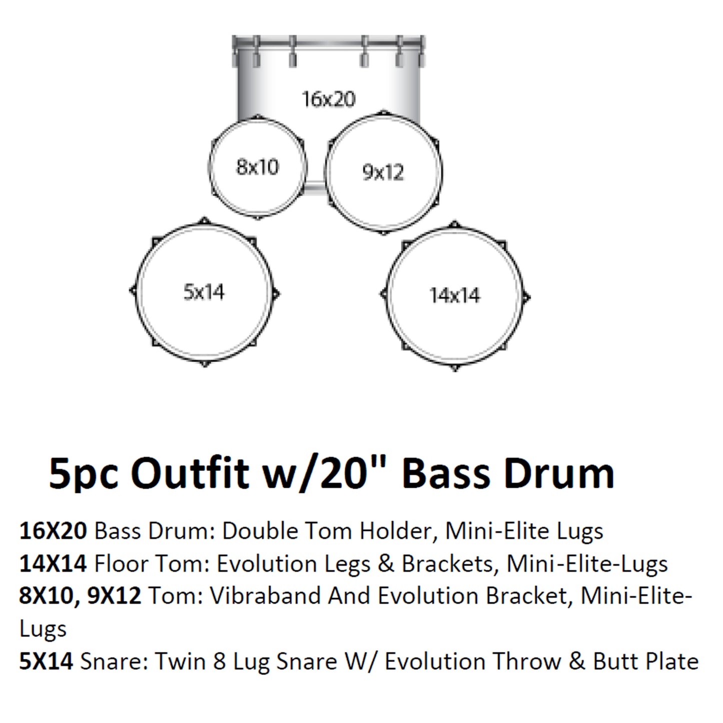 Ludwig Evolution 5pc Acoustic Drum Set with 20" Bass Drum Cherry