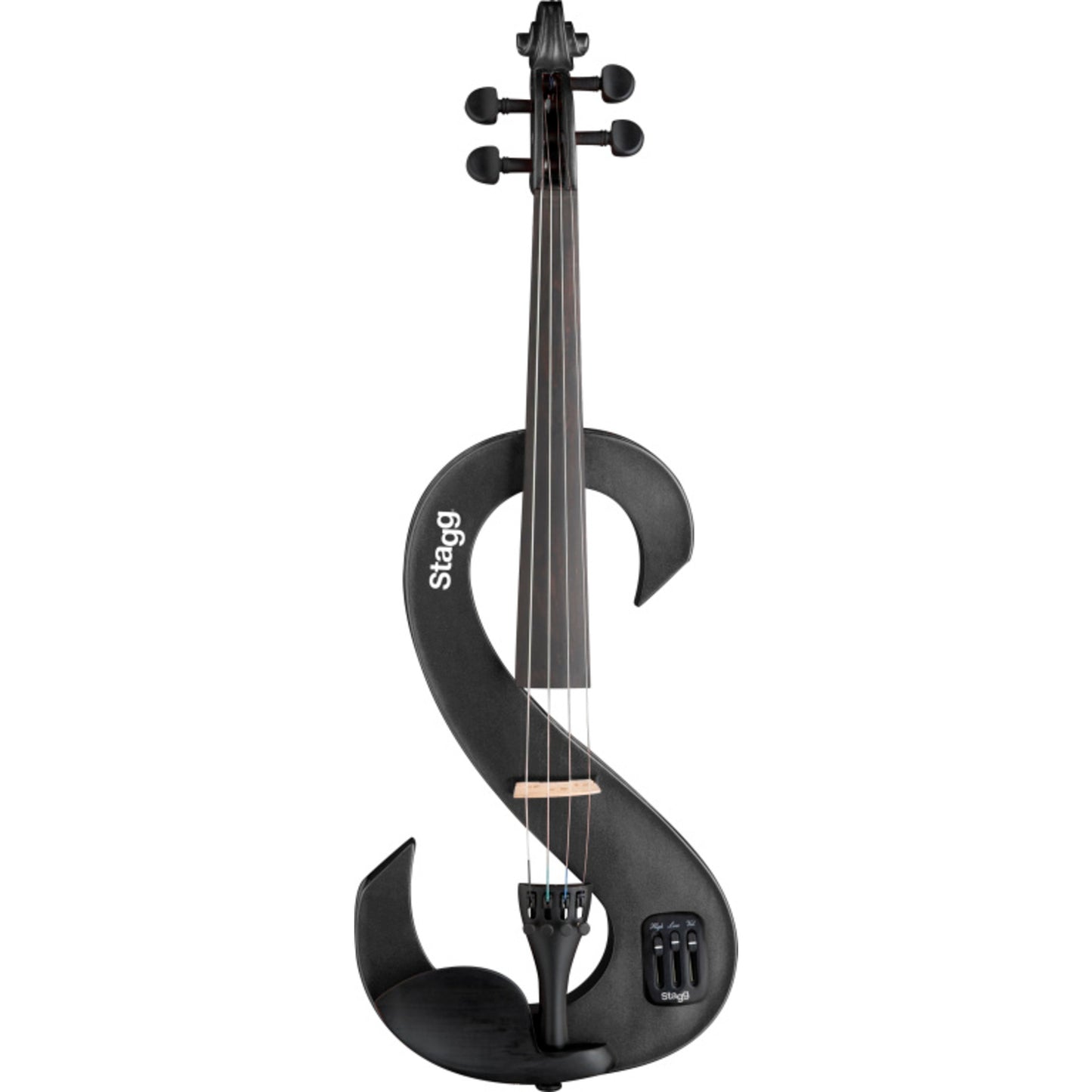 Stagg 4/4 Electric Violin Set With S-shaped Metallic Black, Case & Headphones