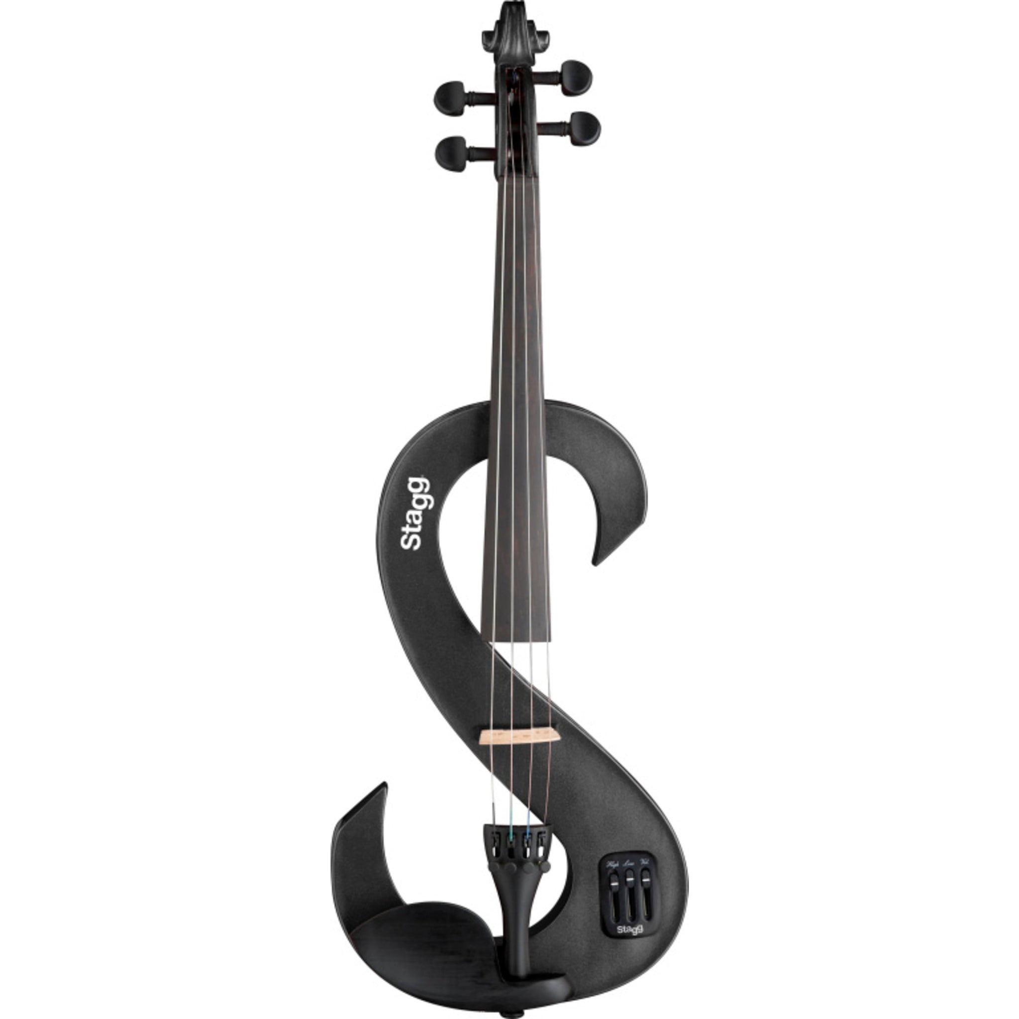 Stagg 4/4 Electric Violin Set With S-shaped Metallic Black, Case & Headphones