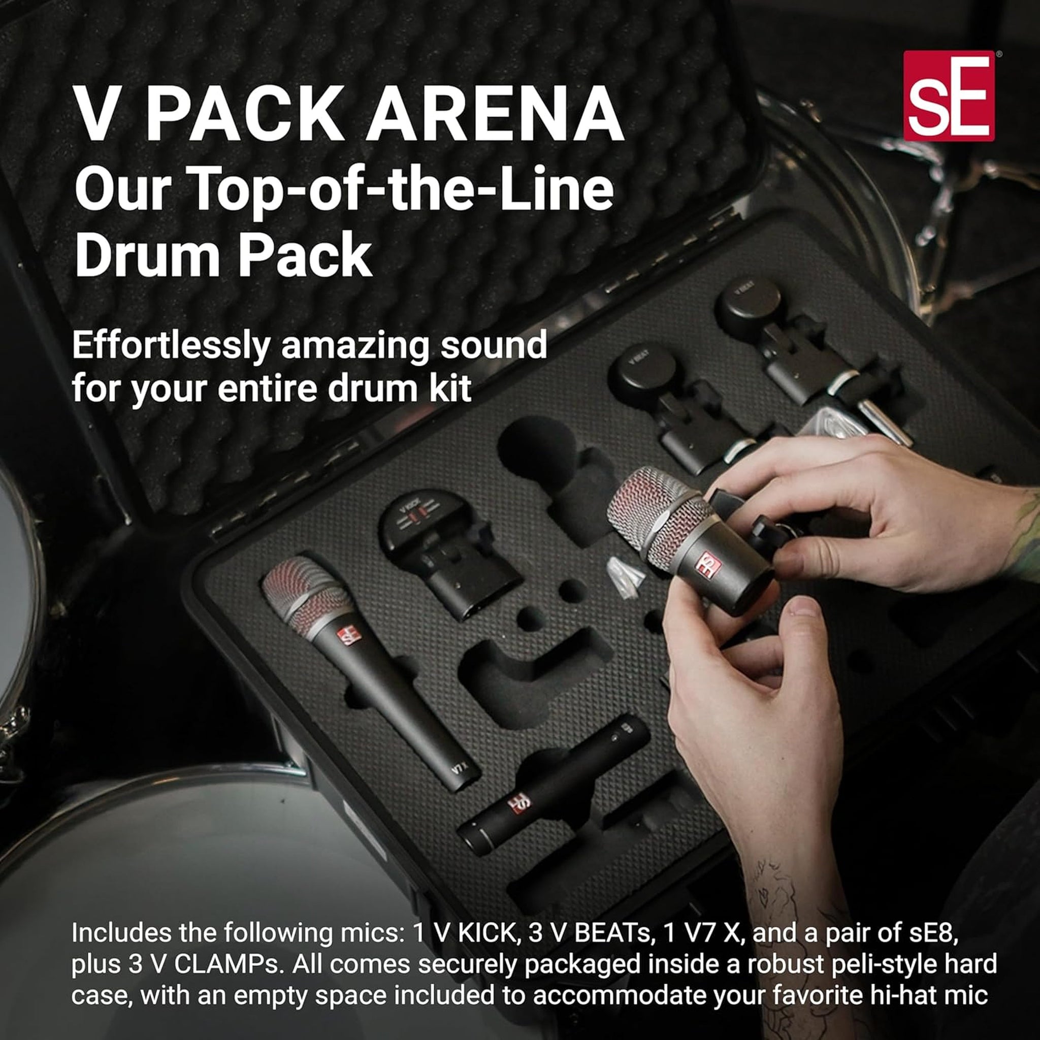 sE Electronics V Pack feat V Kick, 3 V Beat w/clamps, V7 X Pair of sE8 with Case
