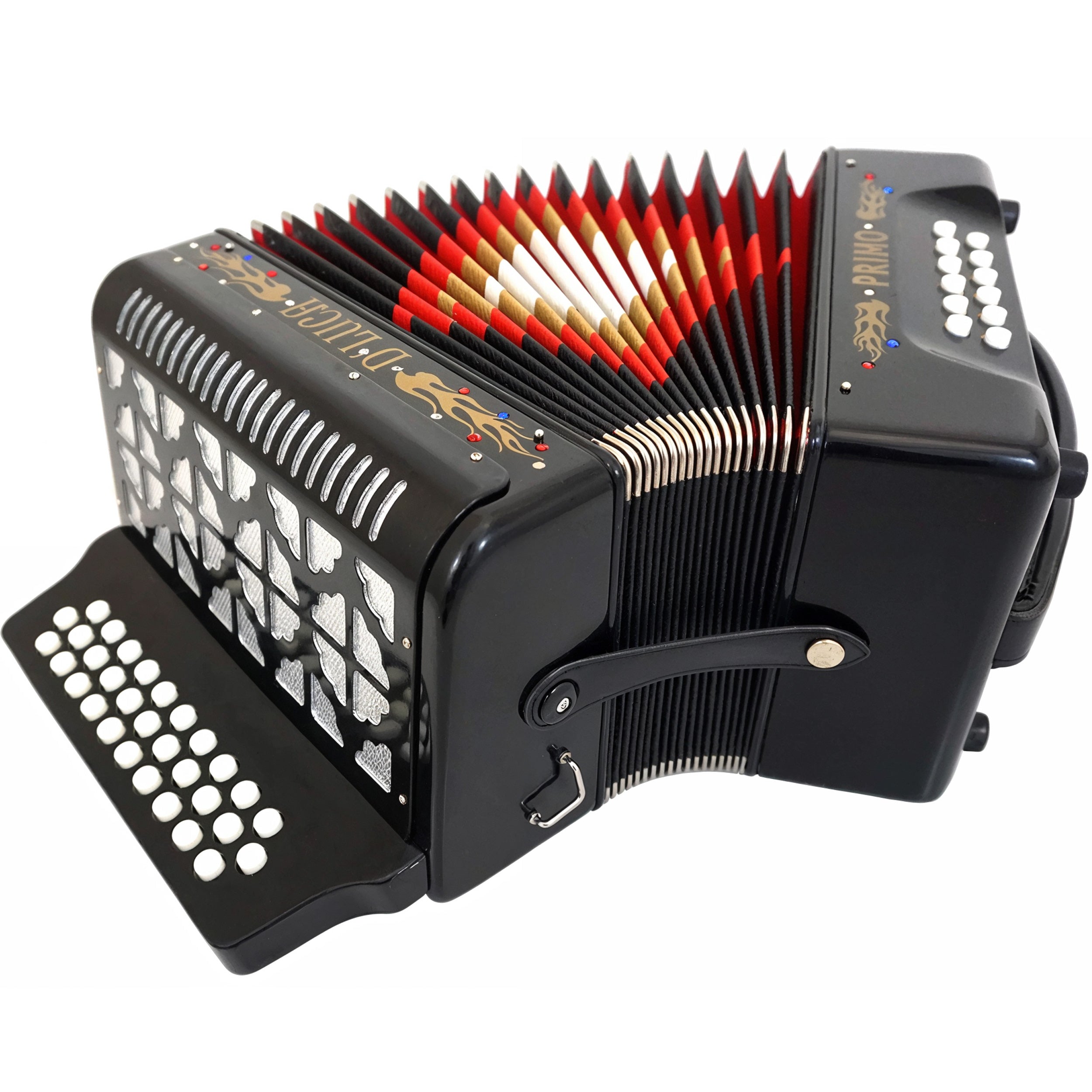 D'Luca Primo Button Accordion 31 Keys 12 Bass on GCF Key with Case and Straps, Black