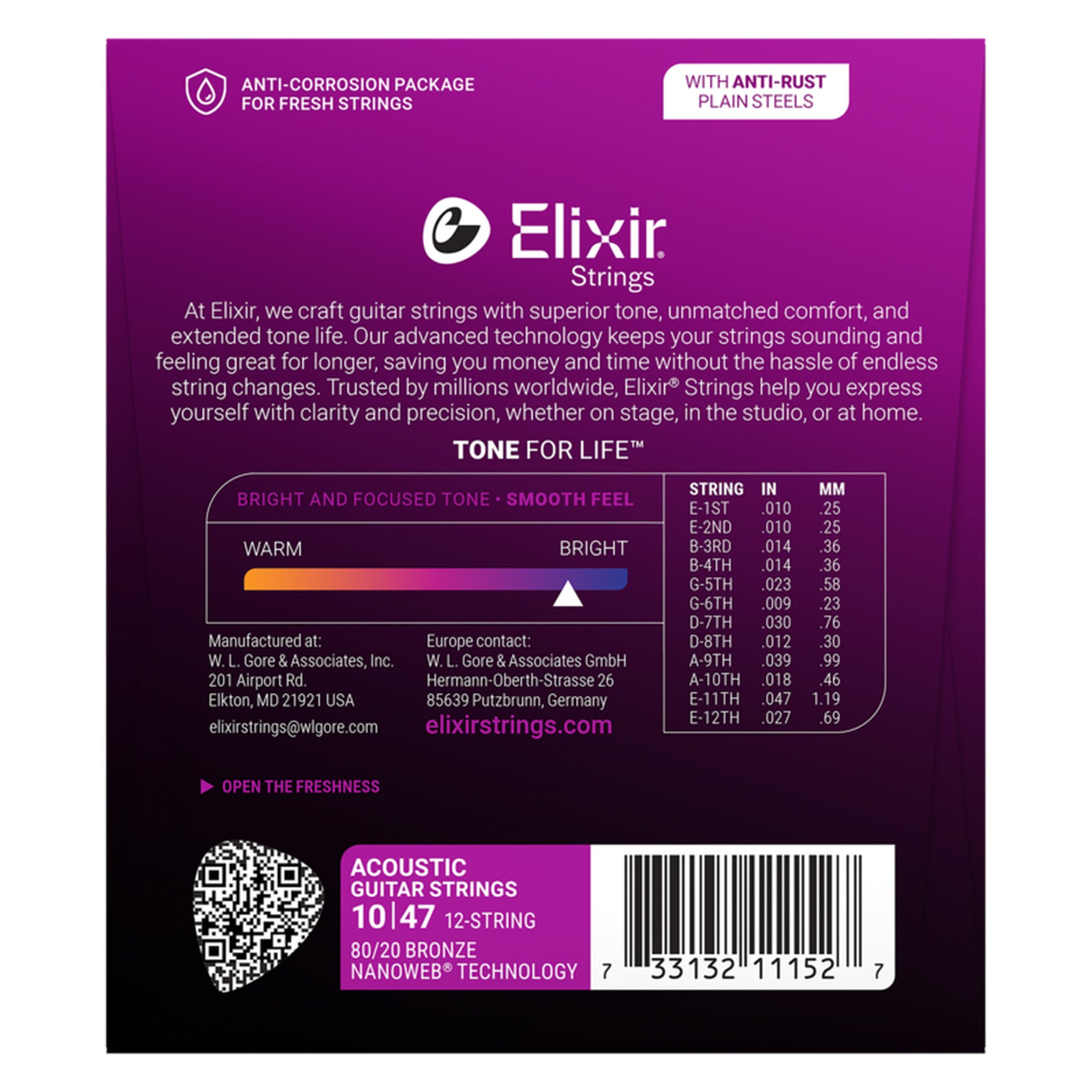 Elixir 80/20 Bronze 12-String Acoustic Guitar Strings, NANOWEB Light (.010-.047)
