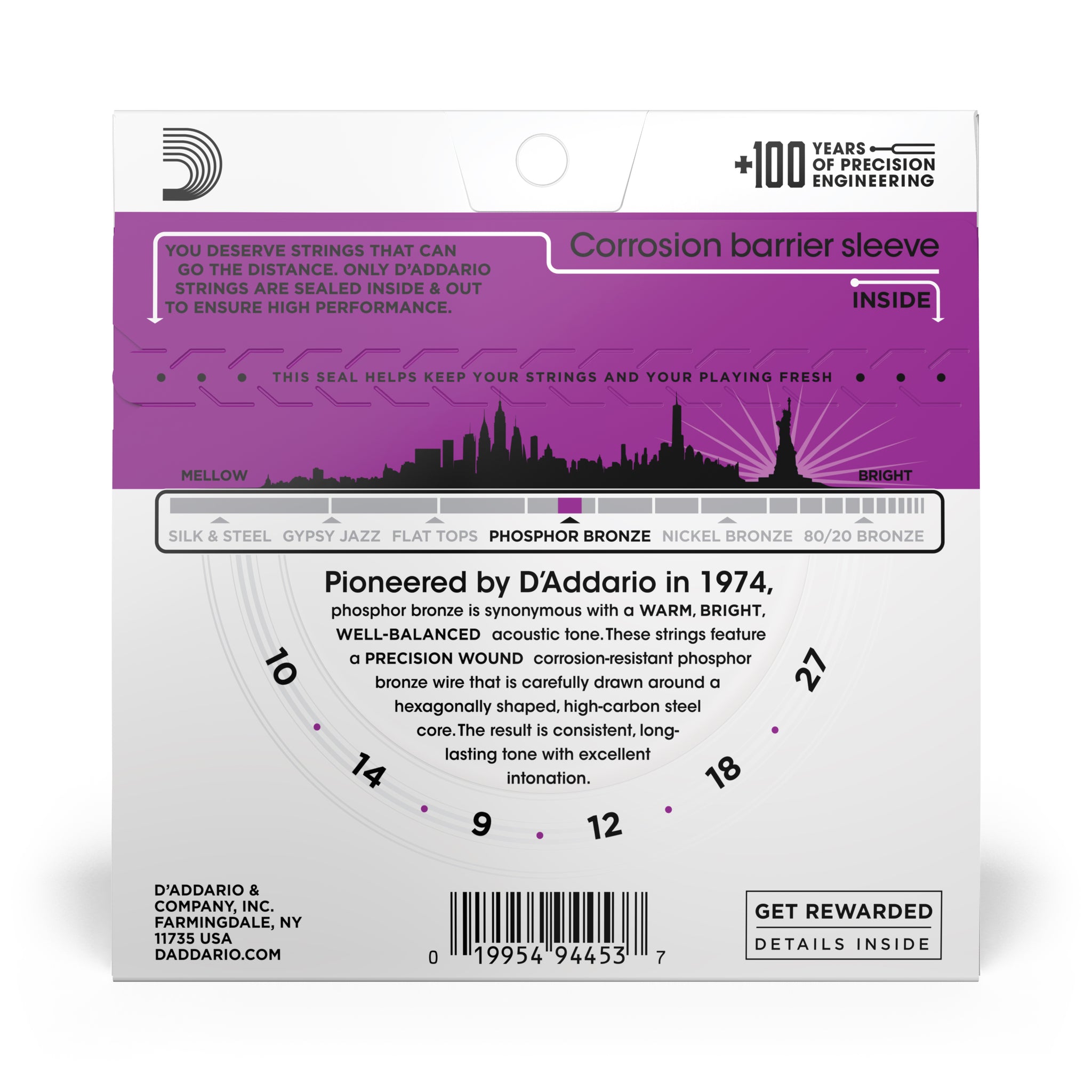 D'Addario EJ38H Phosphor Bronze Acoustic Guitar Strings, High Strung/Nashville Tuning, 10-27