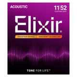 Elixir Phosphor Bronze Acoustic Guitar Strings, NANOWEB Custom Light (.011-.052)