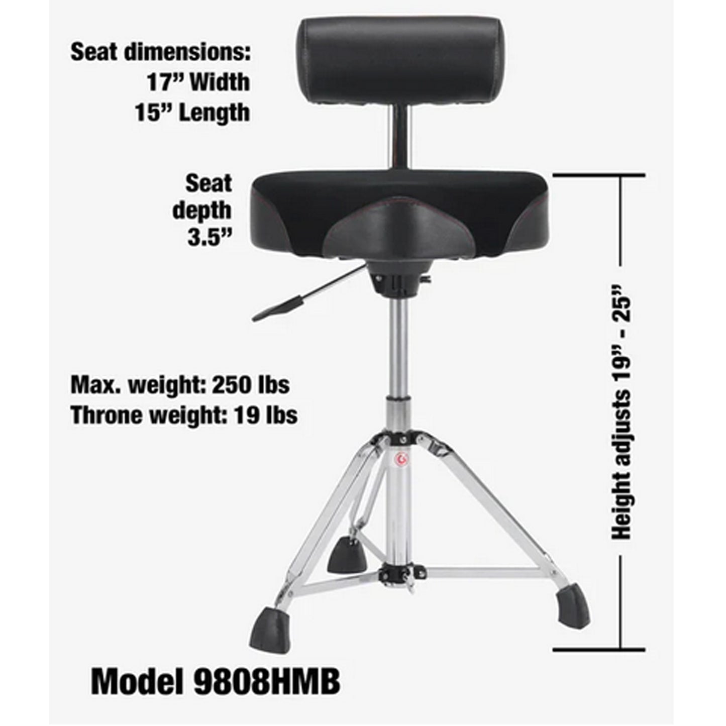Gibraltar 9000 Series 16 Hydraulic Cordura Saddle Drum Throne with Backrest