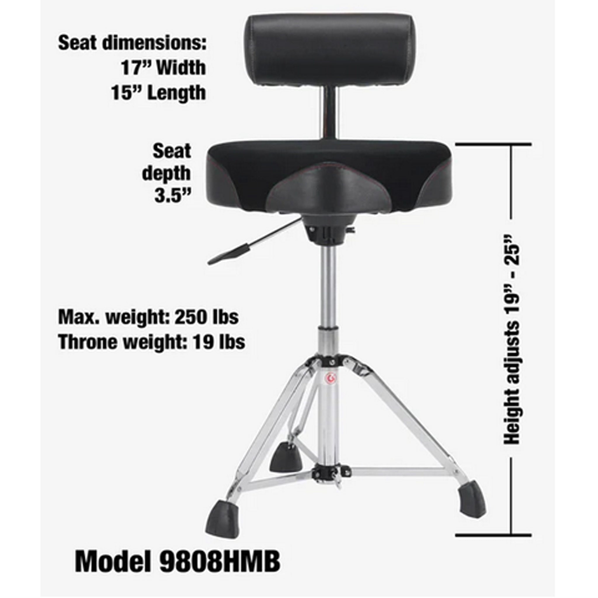 Gibraltar 9000 Series 16 Hydraulic Cordura Saddle Drum Throne with Backrest