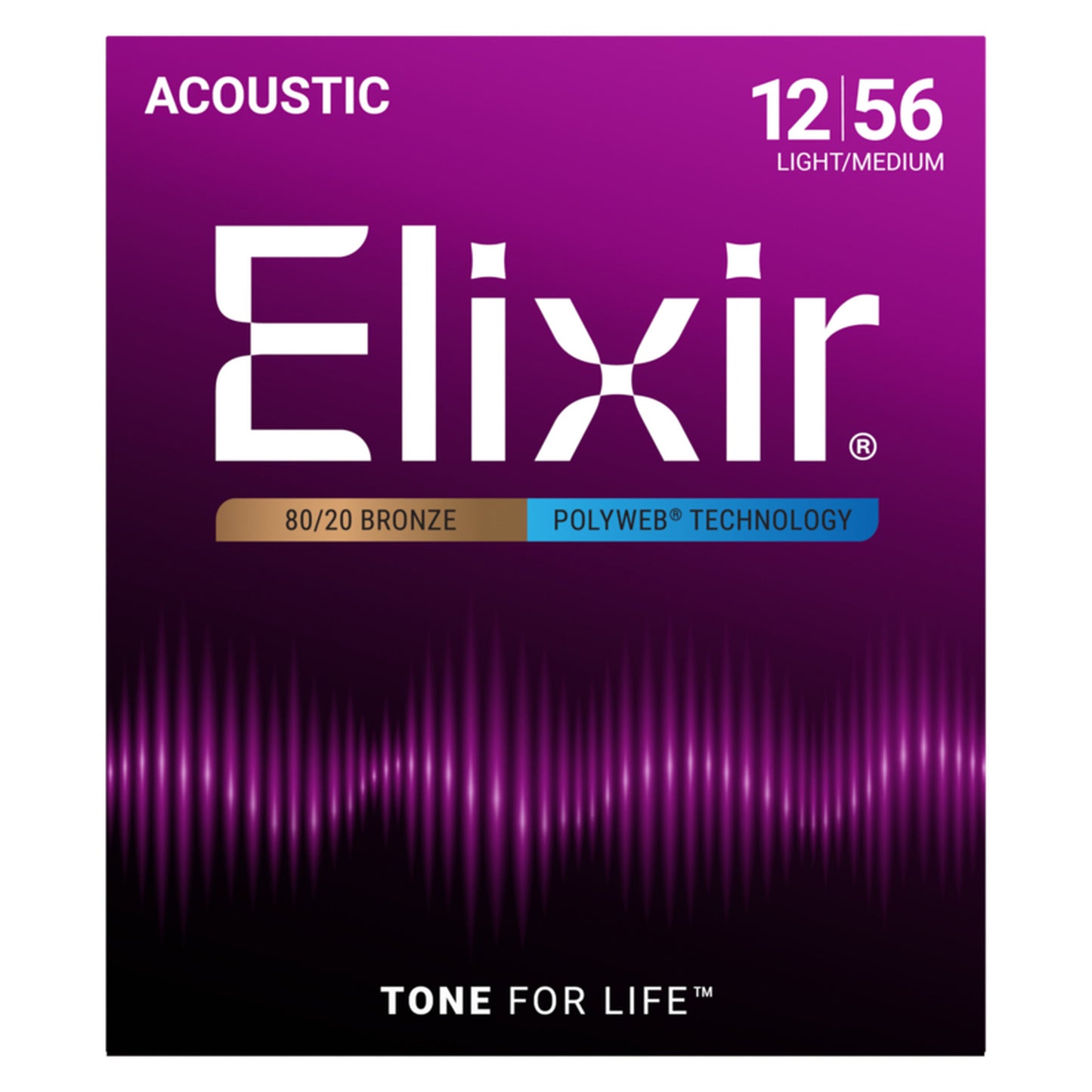 Elixir 80/20 Bronze Acoustic Guitar Strings, POLYWEB, Light/Medium (.012-.056)