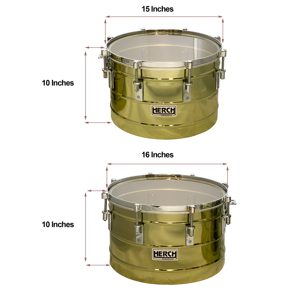 D'Luca made by Herch Timbales 15" & 16" Brass with Chrome Hardware wit