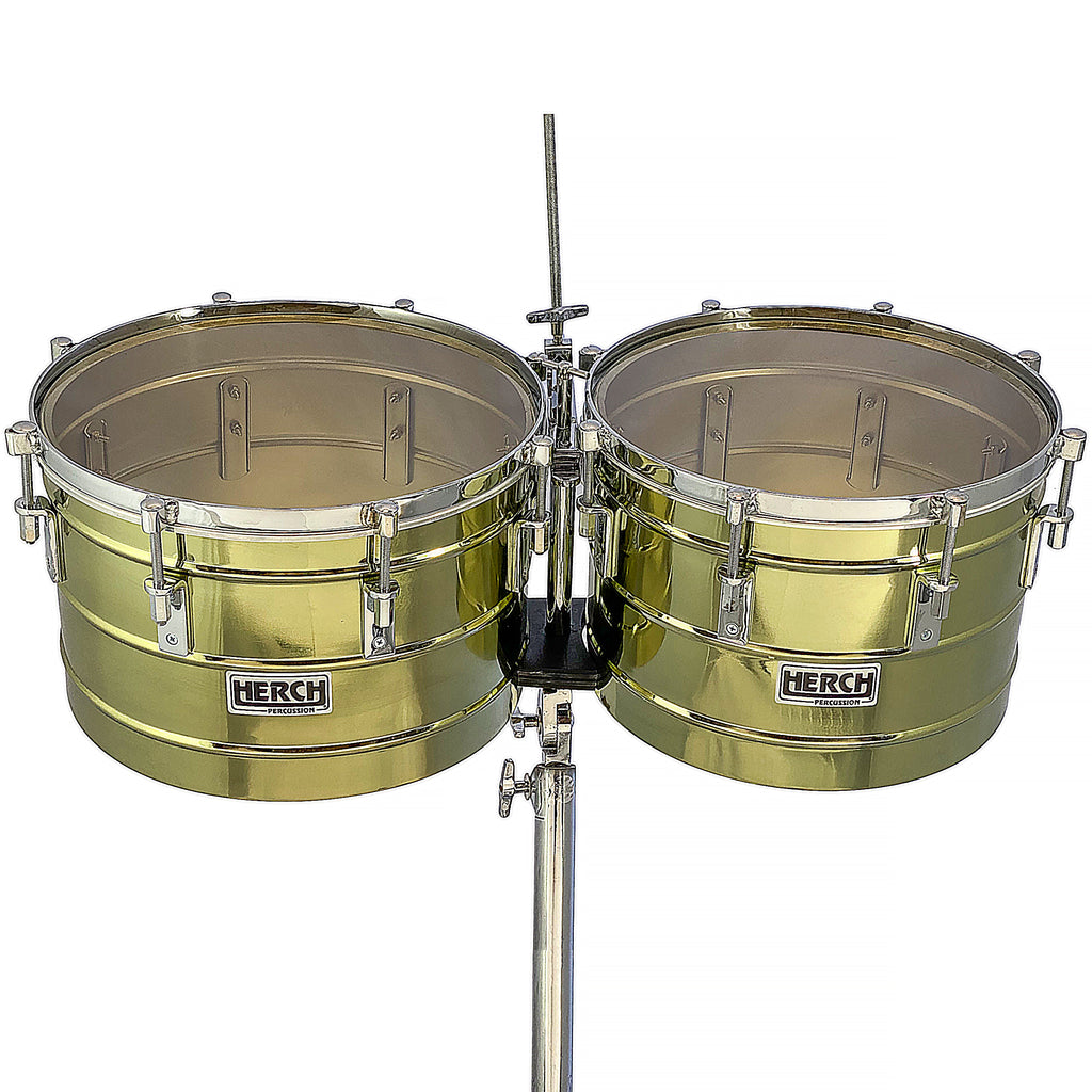 D'Luca made by Herch Timbales 15" & 16" Brass with Chrome Hardware wit