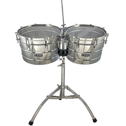 D'Luca made by Herch Timbales 15" & 16" Stainless Steel with Stand