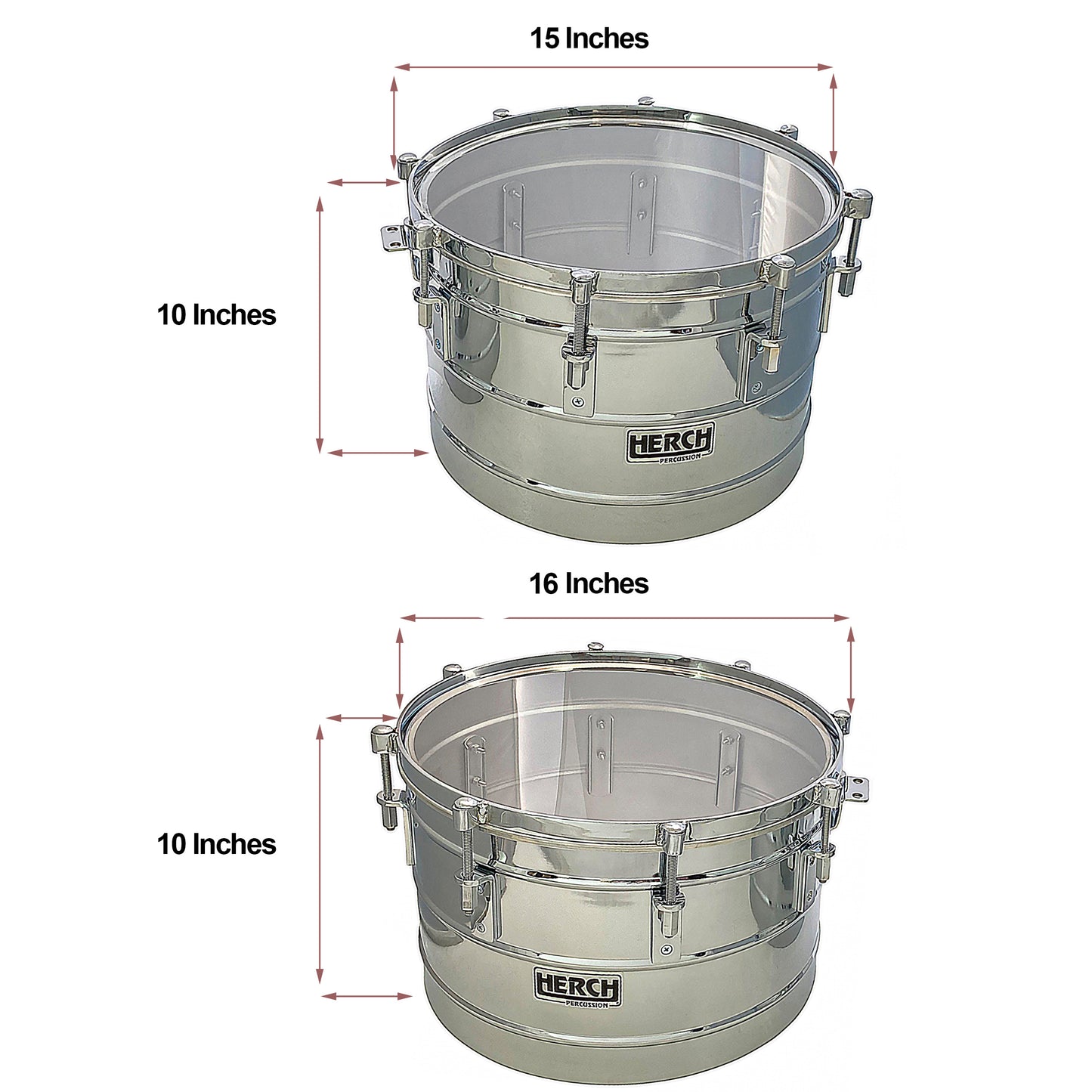 D'Luca made by Herch Timbales 15" & 16" Stainless Steel with Stand
