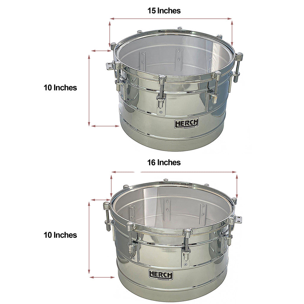 D'Luca made by Herch Timbales 15" & 16" Stainless Steel with Stand