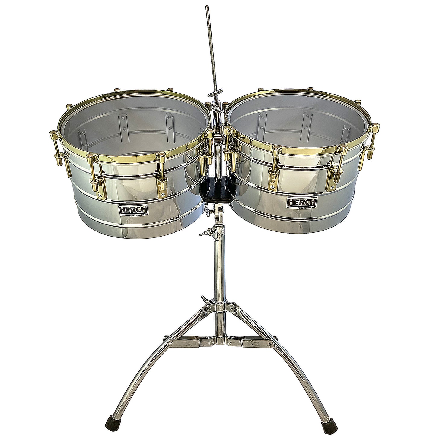 D'Luca made by Herch Timbales 15" & 16" Stainless Steel Gold Hardware with Stand