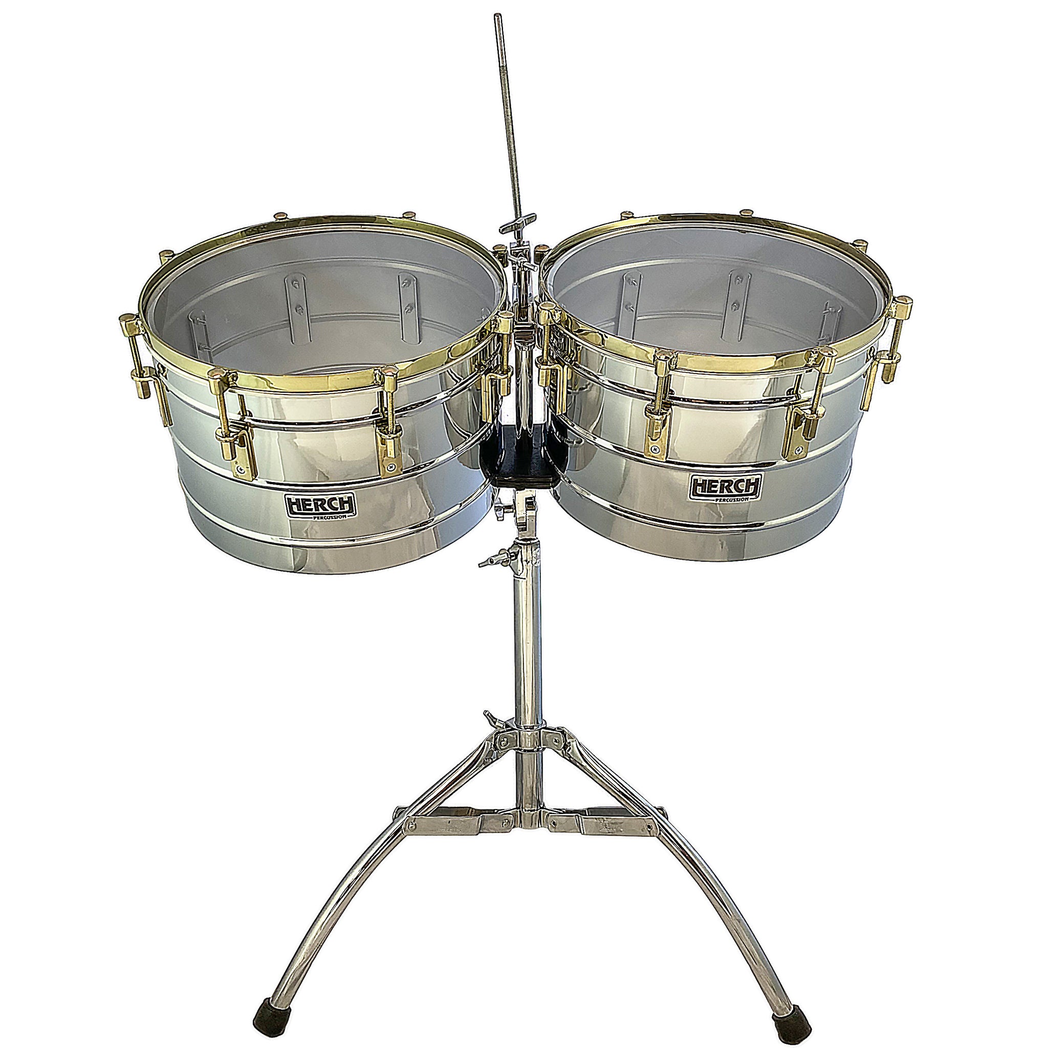 D'Luca made by Herch Timbales 15" & 16" Stainless Steel Gold Hardware with Stand