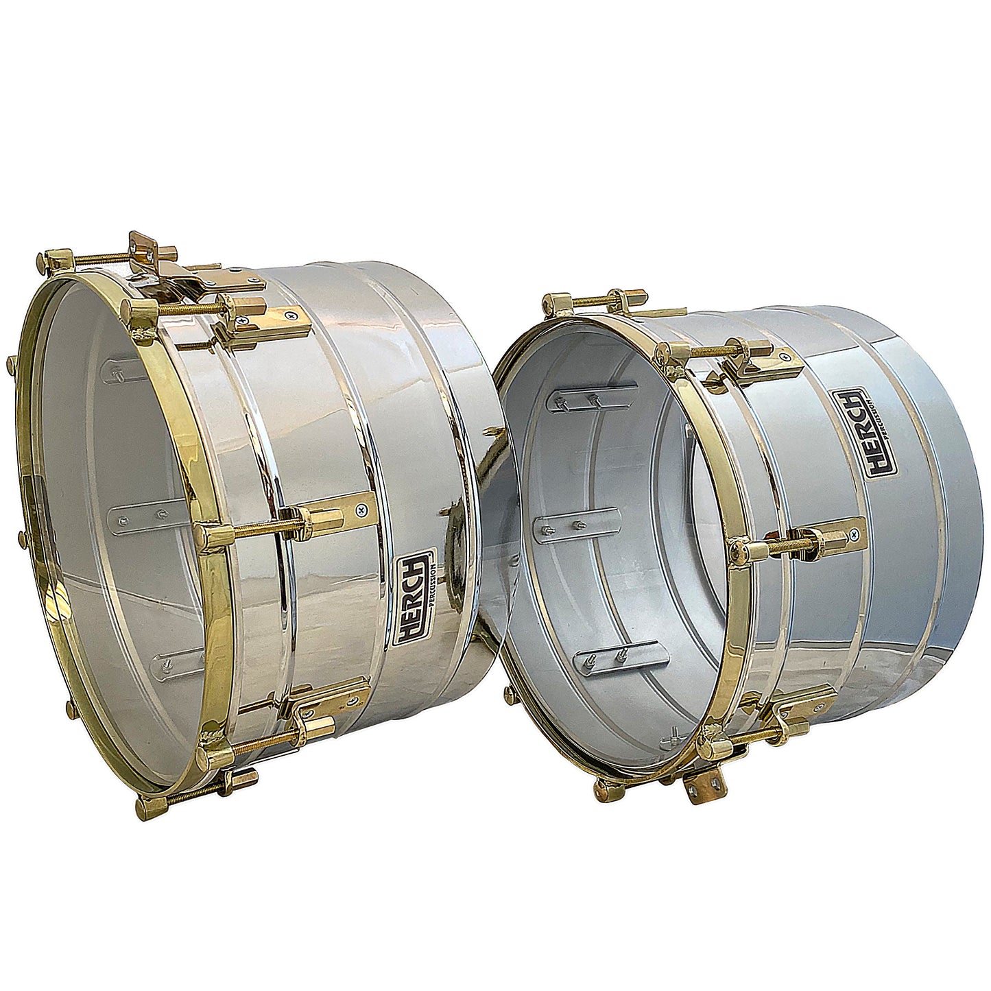 D'Luca made by Herch Timbales 15" & 16" Stainless Steel Gold Hardware with Stand