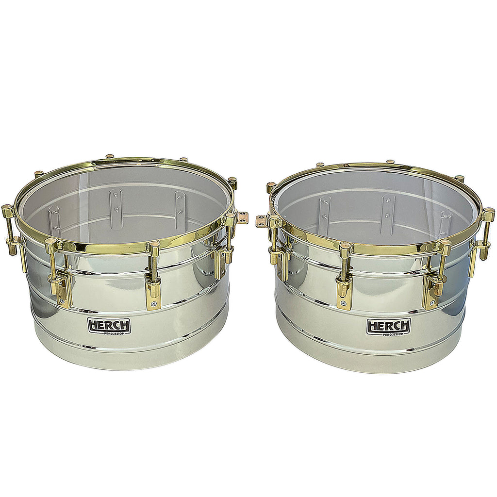 D'Luca made by Herch Timbales 15" & 16" Stainless Steel Gold Hardware