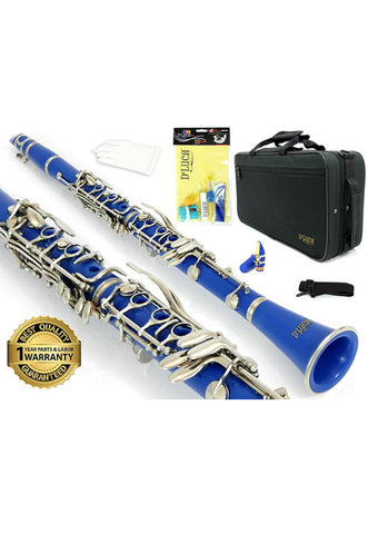 D'Luca 200 Series Blue ABS 17 Keys Bb Clarinet with Double Barrel, Canvas Case, Cleaning Kit and 1 Year Manufacturer Warranty