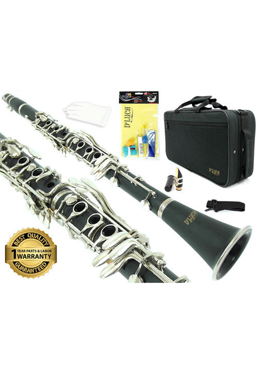 D'Luca 200 Series Black Ebonite 17 Keys Bb Clarinet with Double Barrel, Canvas Case, Cleaning Kit and 1 Year Manufacturer Warranty
