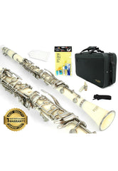D'Luca 200 Series White ABS 17 Keys Bb Clarinet with Double Barrel, Canvas Case, Cleaning Kit and 1 Year Manufacturer Warranty