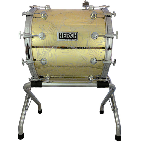 D'Luca made by Herch 20" x 24" Bass Drum Tambora Gold Engraved with Case & Stand