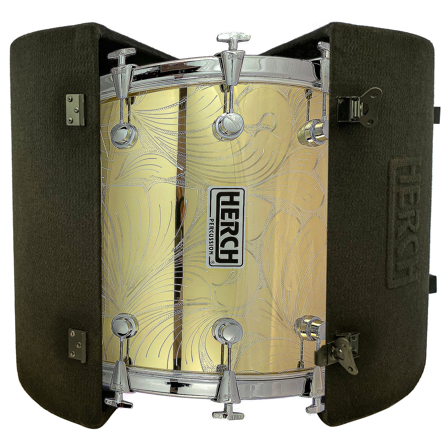 D'Luca made by Herch 20" x 24" Bass Drum Tambora Gold Engraved with Case & Stand