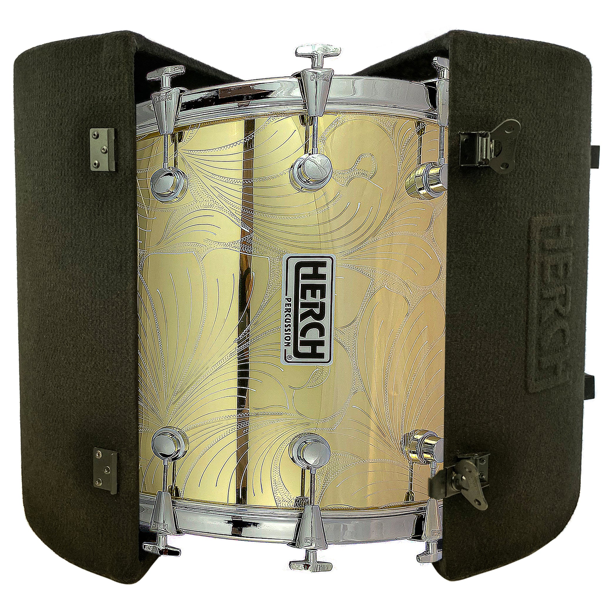 D'Luca made by Herch 20" x 24" Bass Drum Tambora Gold Engraved with Case & Stand