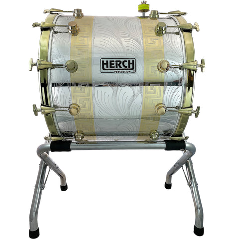 D'Luca made by Herch 20"x24" Bass Drum Tambora Gold/Silver Engraved Case & Stand