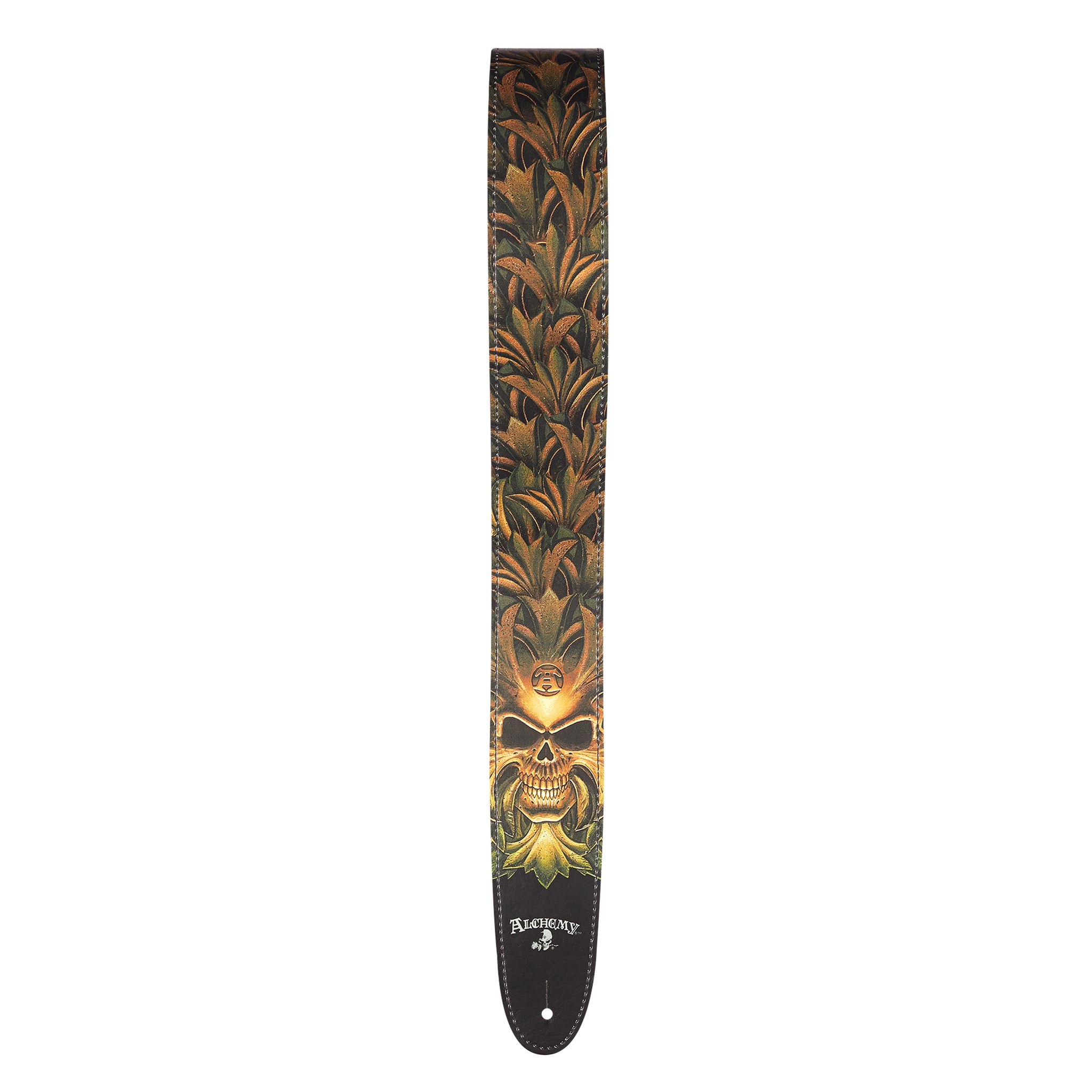 D'Addario Alchemy Leather Guitar Strap, Green Skull