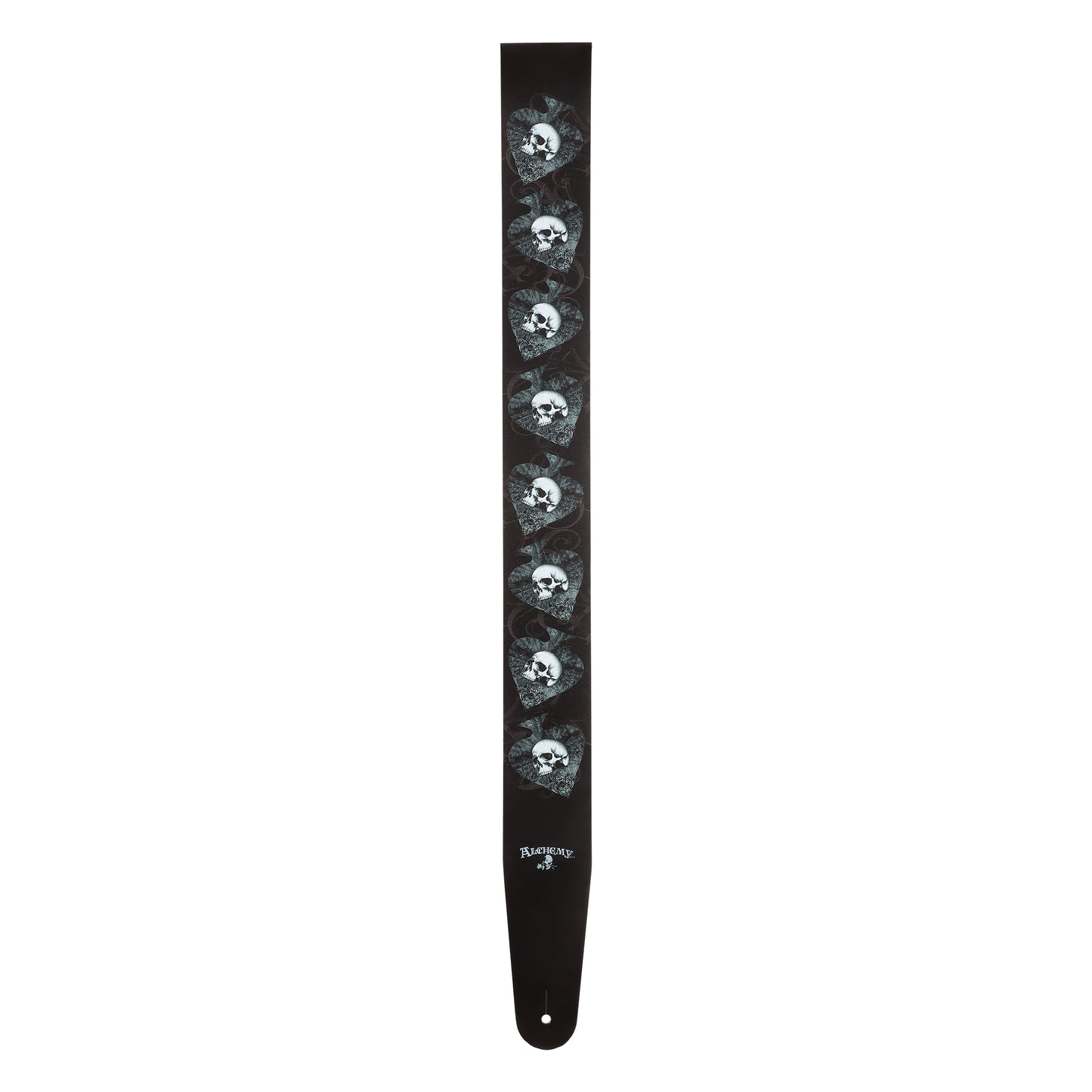 D'Addario Alchemy Leather Guitar Strap, Skulls in Spades