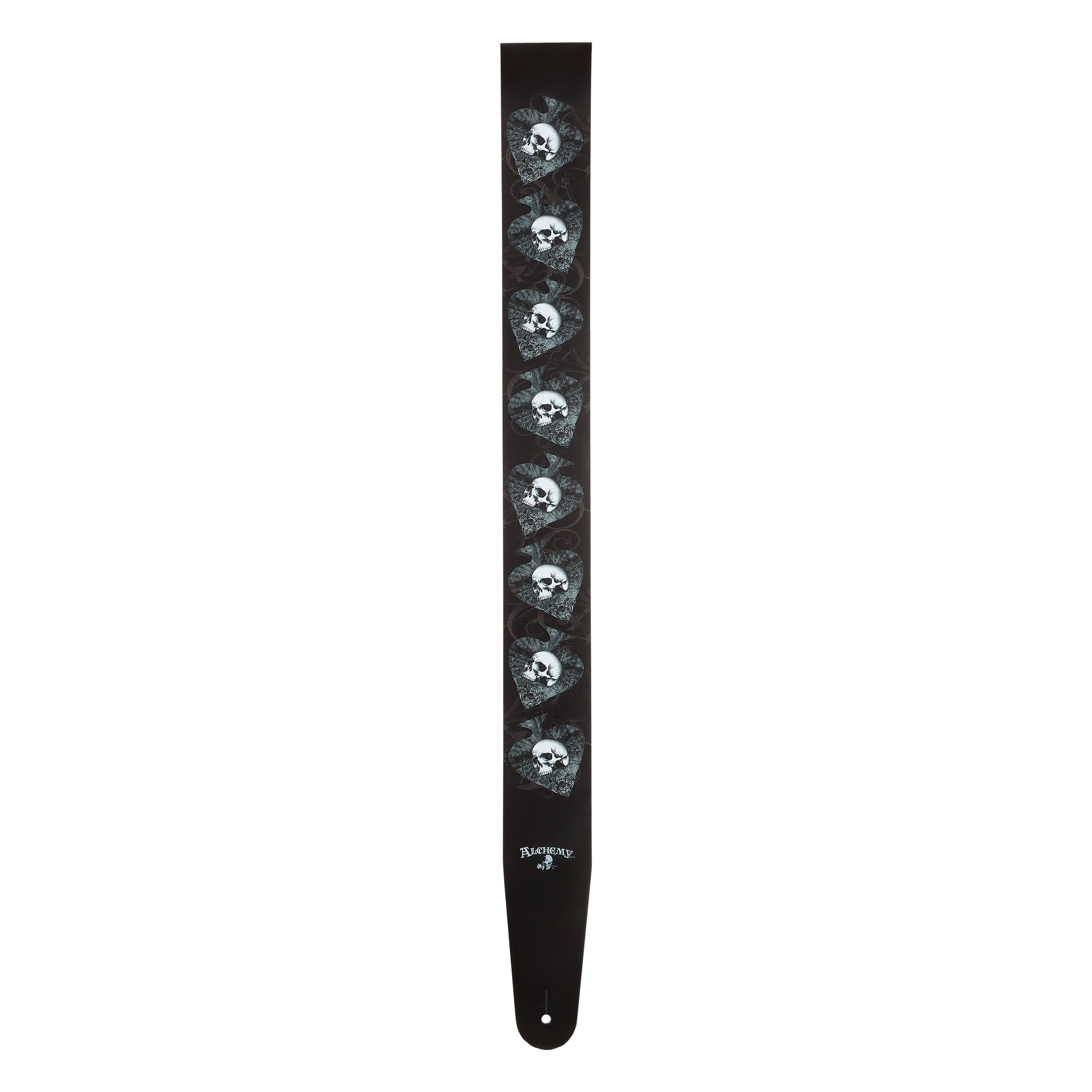 D'Addario Alchemy Leather Guitar Strap, Skulls in Spades