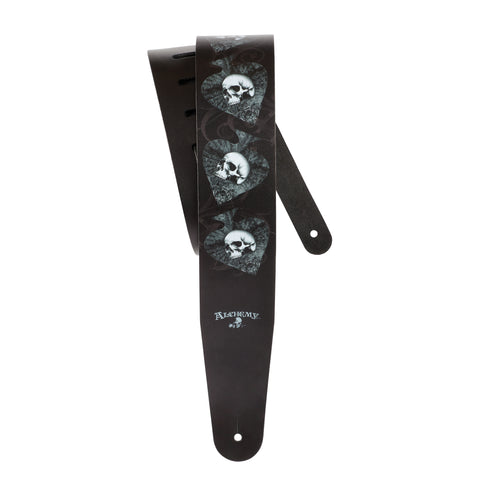 D'Addario Alchemy Leather Guitar Strap, Skulls in Spades