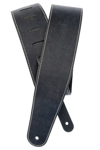 Planet Waves Stonewashed Leather Guitar Strap with Contrast Stitch, Black