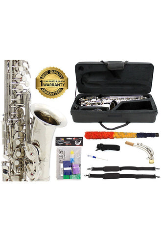 D'Luca 350 Series Nickel Plated Eb Alto Saxophone with F# key, Professional Case, Cleaning Kit and 1 Year Manufacturer Warranty