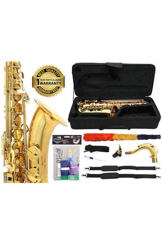 D'Luca 370 Series Gold Brass Bb Tenor Saxophone with F# key, Professional Case, Cleaning Kit and 1 Year Manufacturer Warranty