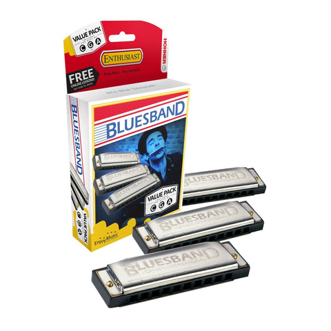 Hohner Bluesband Harmonica 3 Piece Pro Pack in the Keys of G, C & A