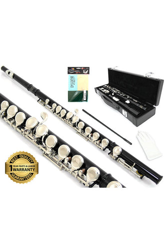 D'Luca 400 Series Black 16 Closed Hole C Flute with Offset G and Split E Mechanism, PU Leather Case, Cleaning Kit and 1 Year Manufacturer Warranty
