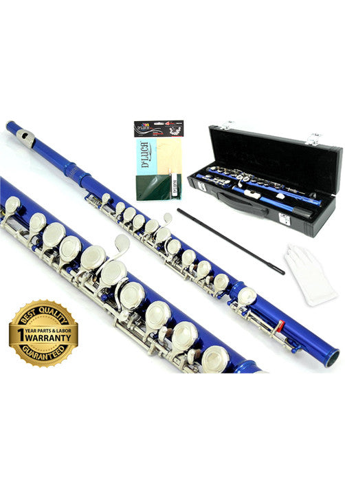 D'Luca 400 Series Blue 16 Closed Hole C Flute with Offset G and Split E Mechanism, PU Leather Case, Cleaning Kit and 1 Year Manufacturer Warranty