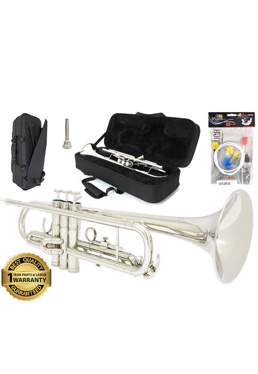 D’Luca 500 Series Nickel Plated Standard Bb Trumpet with Professional Case, Cleaning Kit and 1 Year Manufacturer Warranty