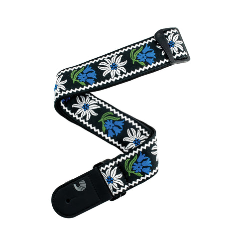 D'Addario Woven Guitar Strap, Peace Love, Black and Blue