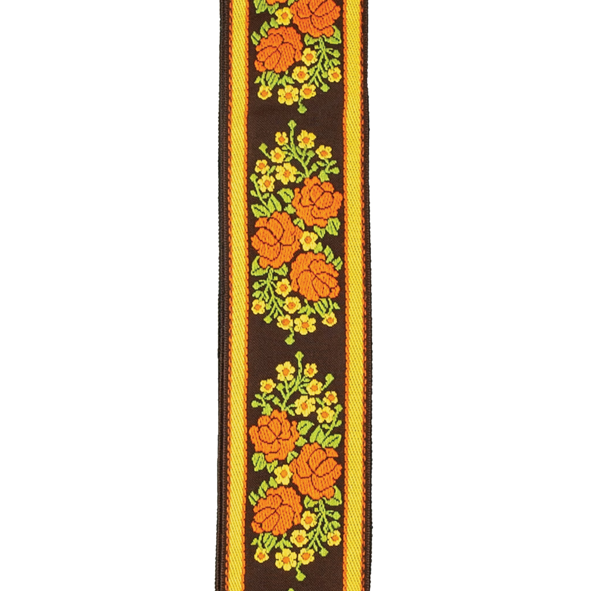 D'Addario Woven Guitar Strap, Peace Love, Brown and Yellow