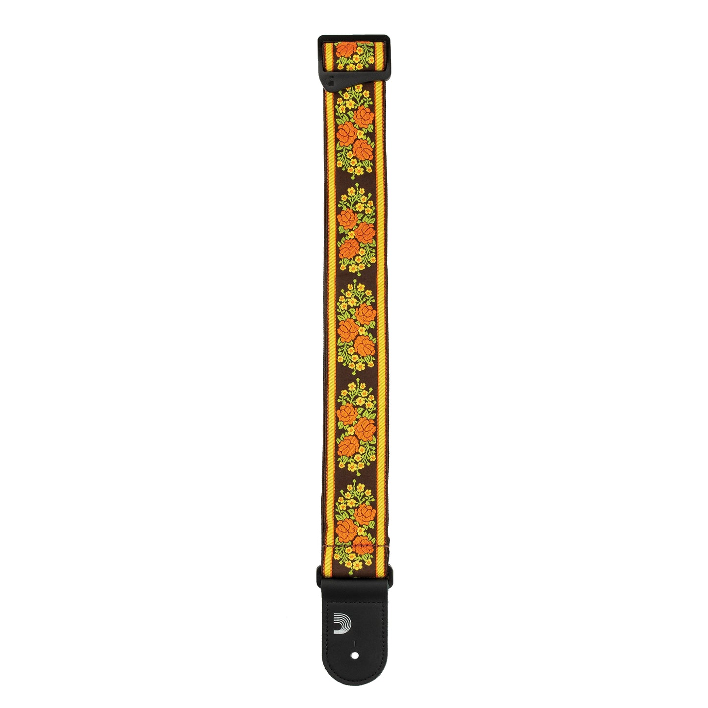 D'Addario Woven Guitar Strap, Peace Love, Brown and Yellow