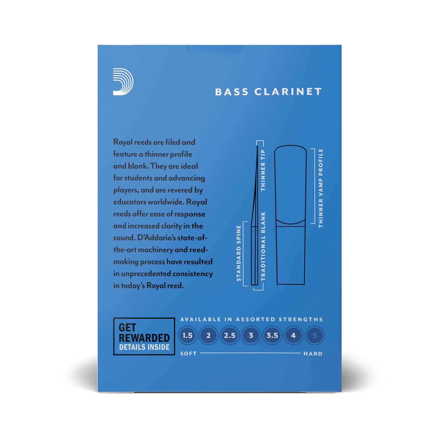 Royal by D'Addario Bass Clarinet Reeds, Strength 3, 10 Pack