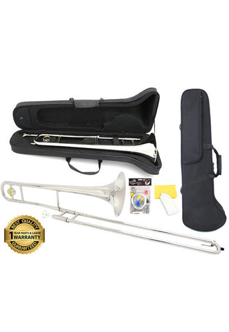 D'Luca 750 Series Nickel Plated Bb Tenor Slide Trombone, Professional Case, Cleaning Kit and 1 Year Manufacturer Warranty
