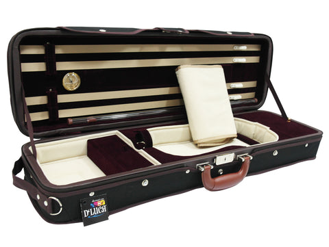 D'Luca Heavy Duty Oblong Violin Case 4/4 Black-Burgandy