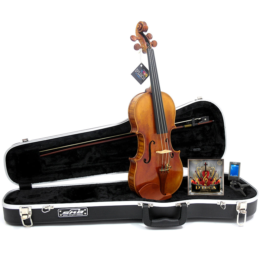 D'Luca Strauss 900 J.S. Antique Finish Violin 4/4 with SKB Molded Case, Evah Pirazzi Strings and Tuner