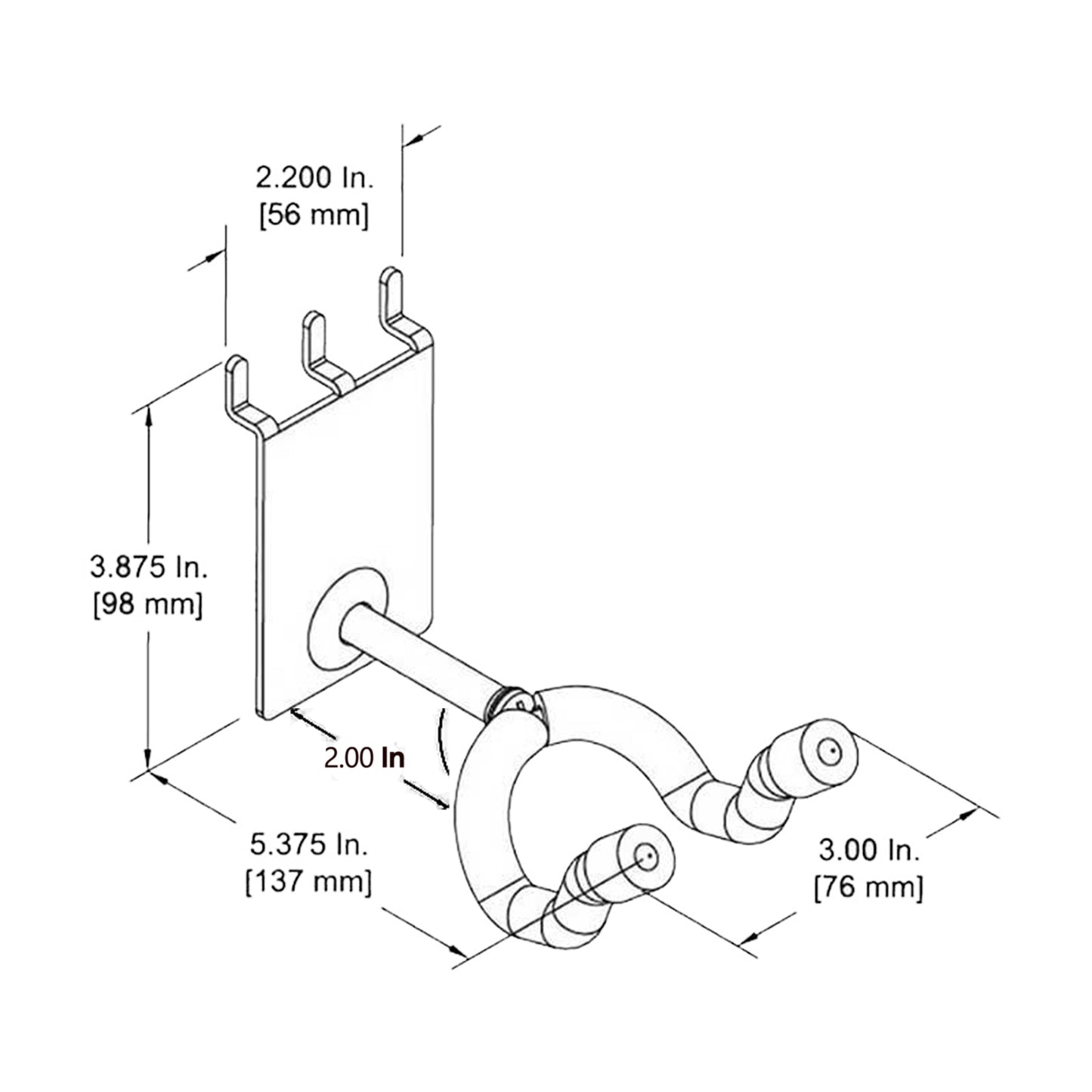 D'Luca 2" Guitar Hanger Fits Slatwall And Peg Wall