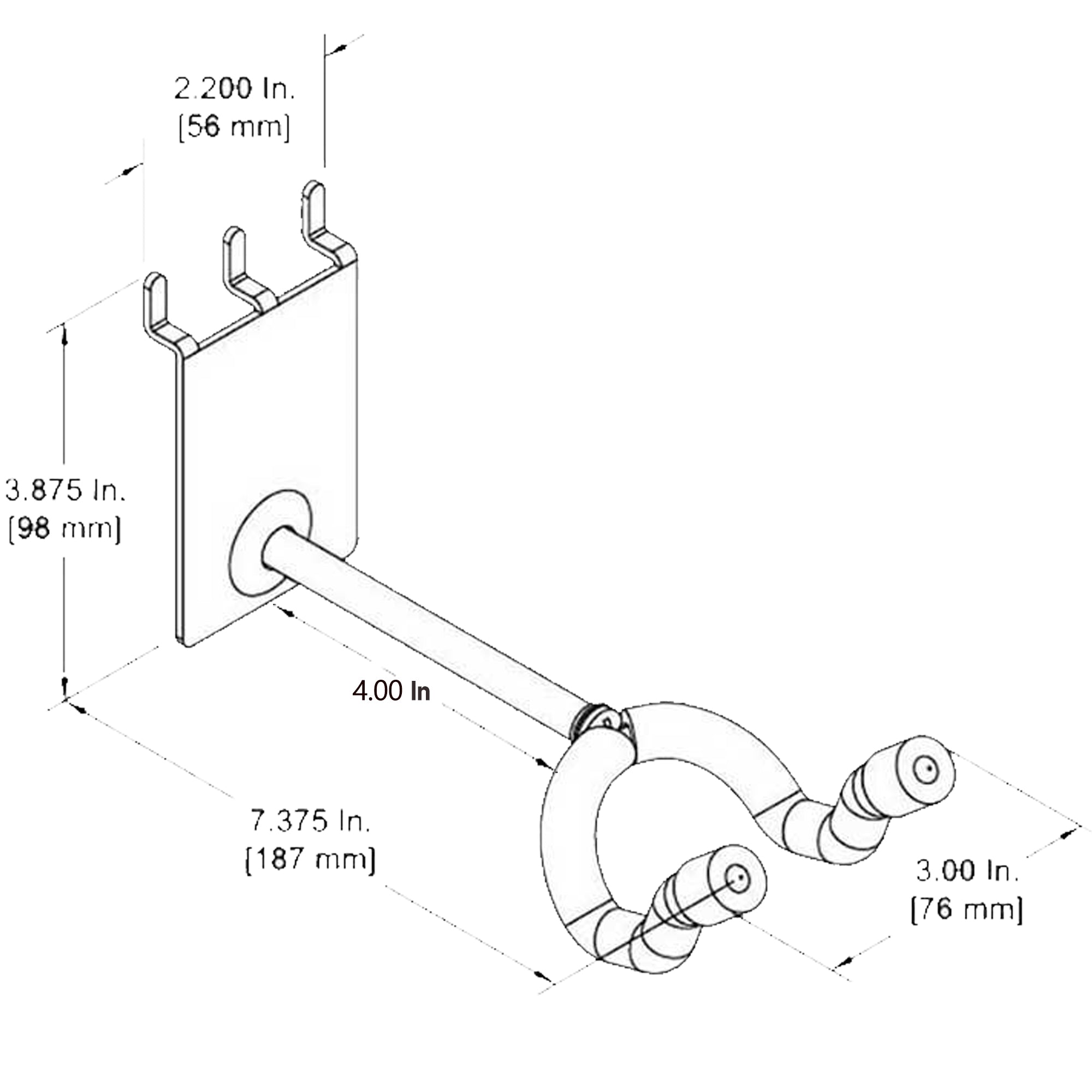 D'Luca 4" Guitar Hanger Fits Slatwall And Peg Wall