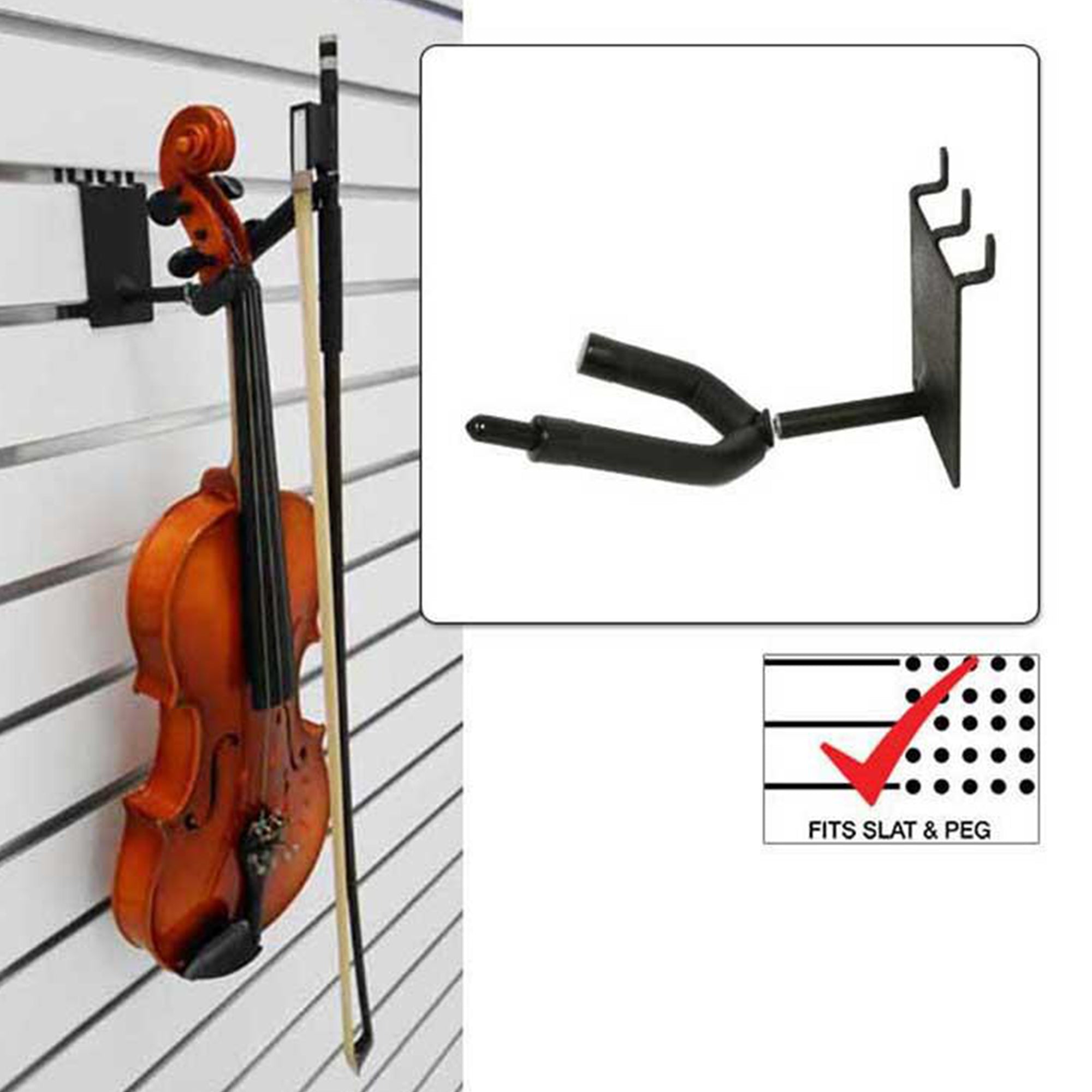 D'Luca 2" Violin/Viola Hanger w/Bow Holder  Fits Slatwall And Peg Wall