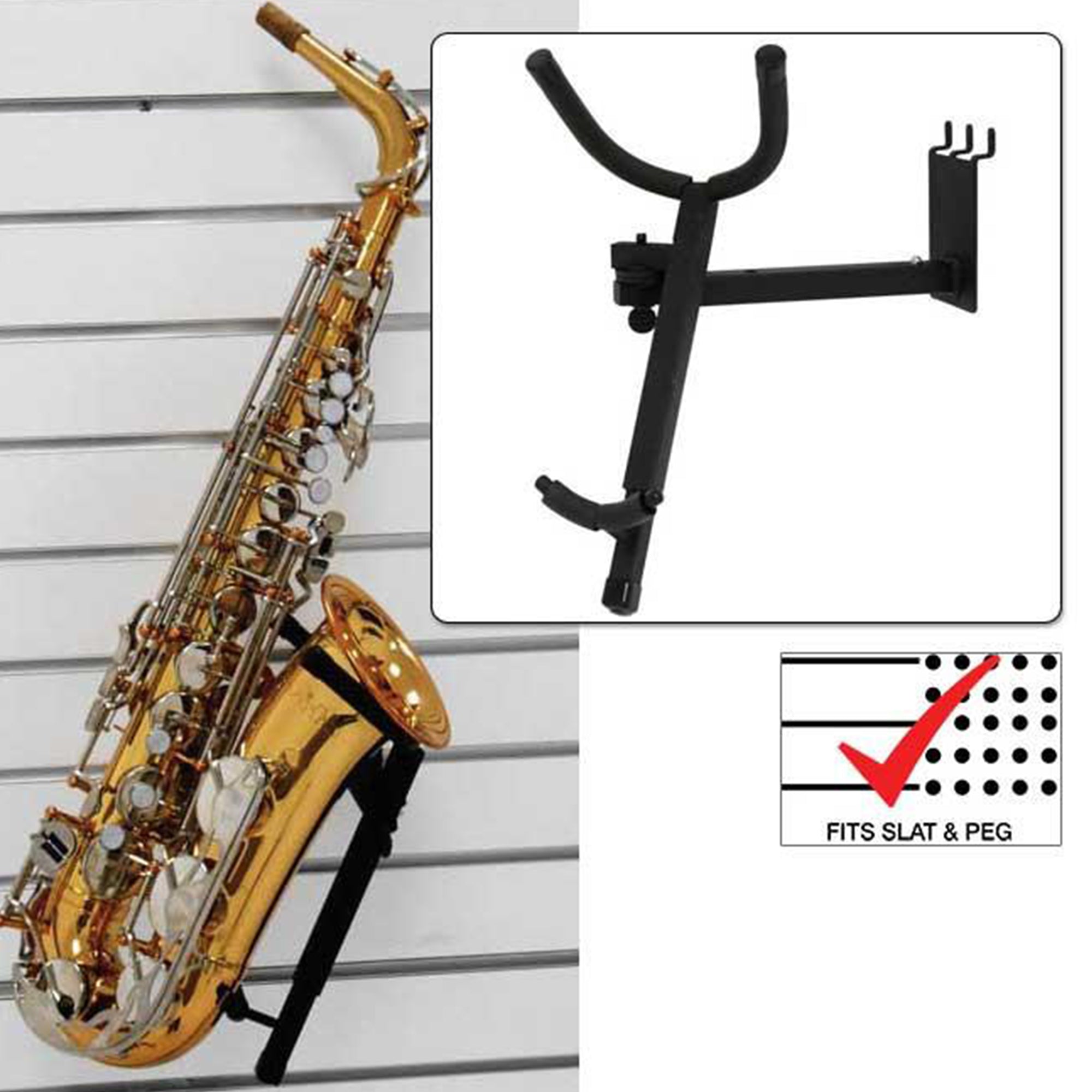 D'Luca Adjustable Alto / Tenor Sax Holder Fits Slatwall And Peg Wall
